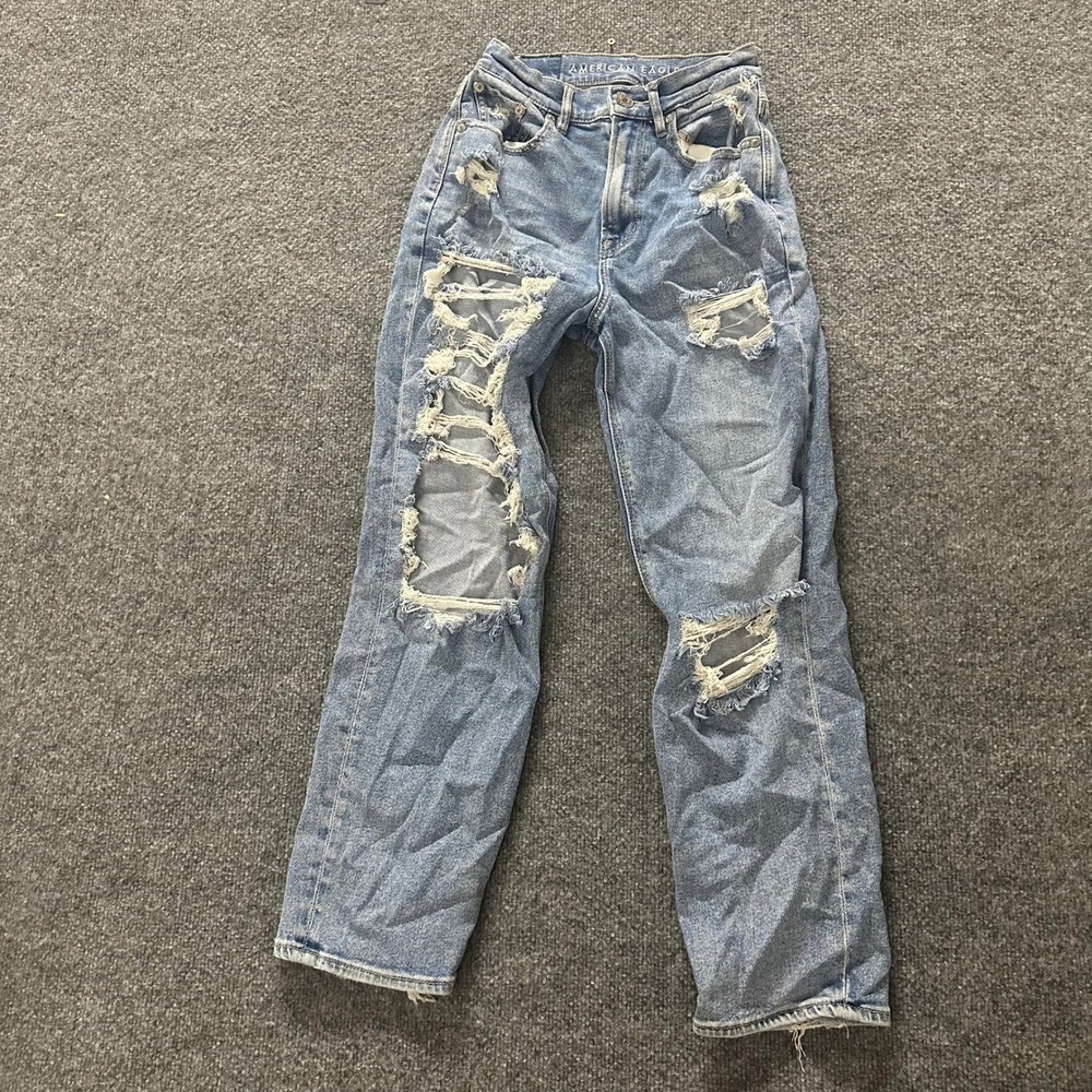 American Eagle Jeans Womens Size 0 Blue Distressed Lyocell Stretch Straight Leg